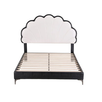 TWSC Double Bed Frame with Adjustable Shell Headboard and PVC Upholstery