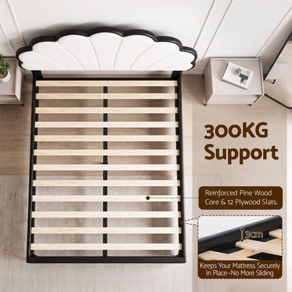 TWSC Double Bed Frame with Adjustable Shell Headboard and PVC Upholstery