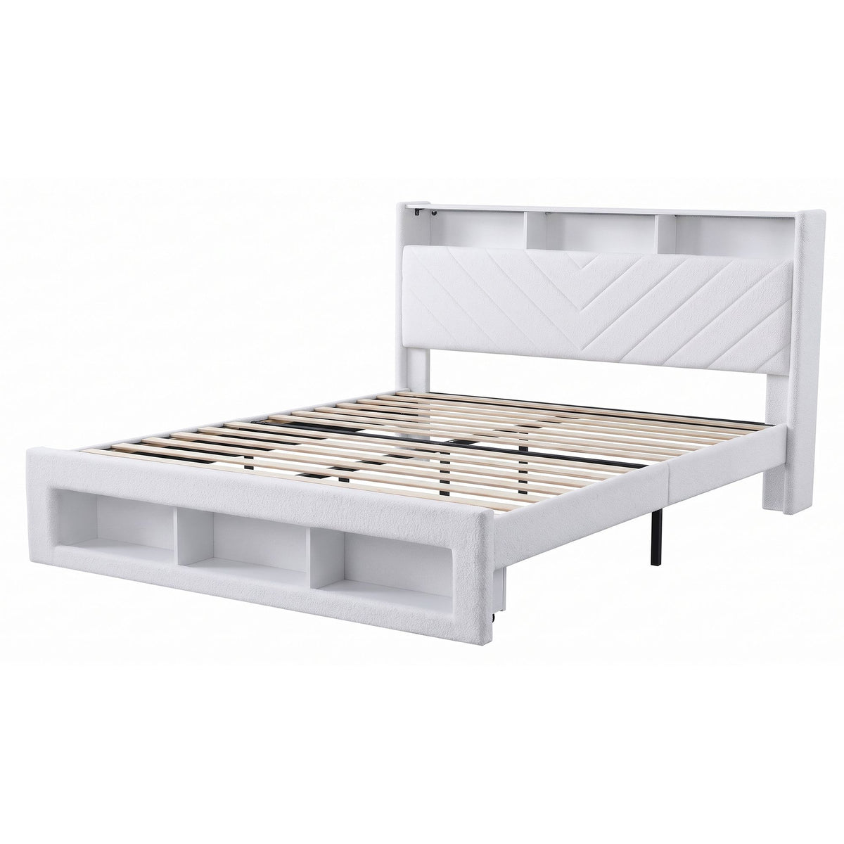 TWSC King Bed Frame with Storage, Charging Station & LED, White