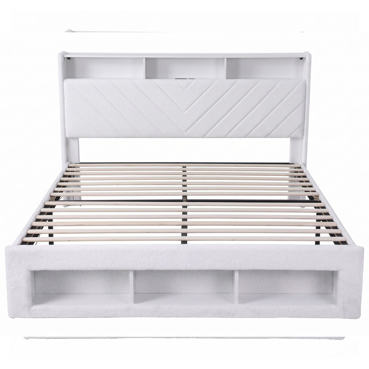 TWSC King Bed Frame with Storage, Charging Station & LED, White