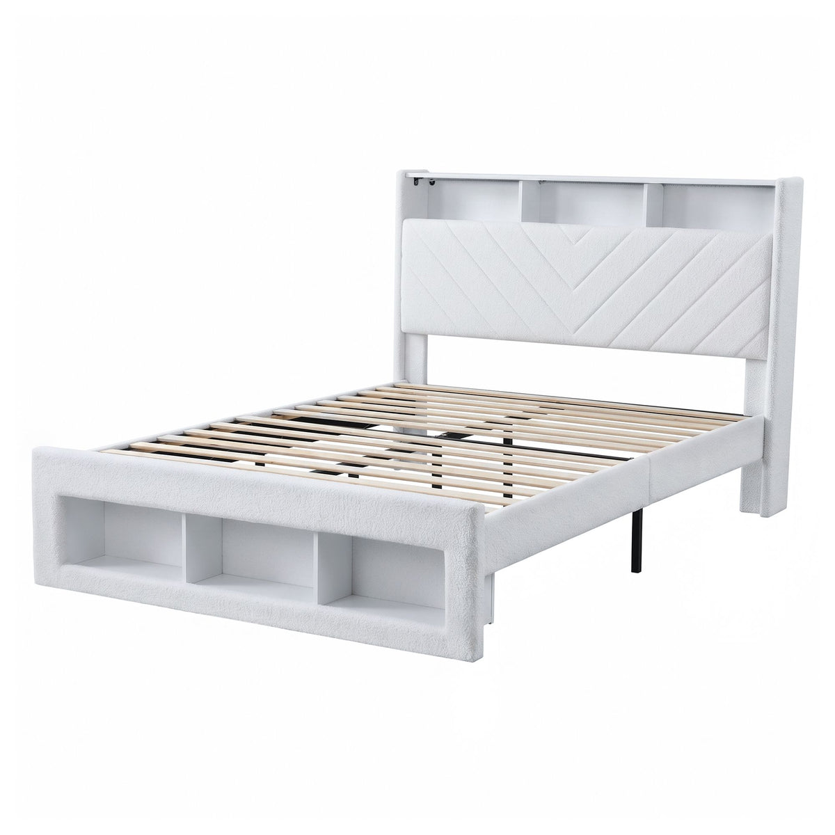 TWSC Queen Bed Frame with Storage Charging Station & LED White