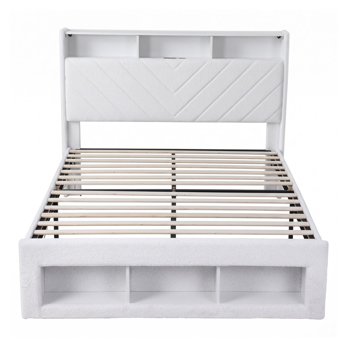 TWSC Queen Bed Frame with Storage Charging Station & LED White