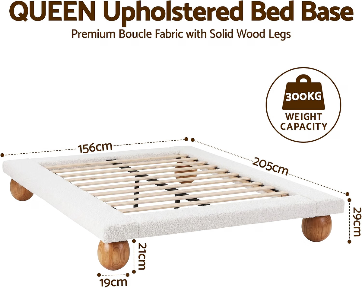 TWSC Queen Bed Frame and 2 Chest of Drawers Set, Boucle Upholstery Platform Bed