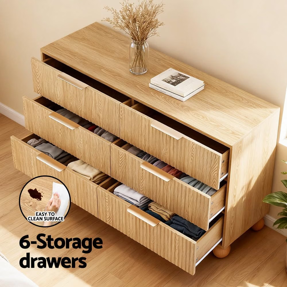 TWSC Boucle Queen Bed Frame and Chest of 6 Drawers Bedroom Set