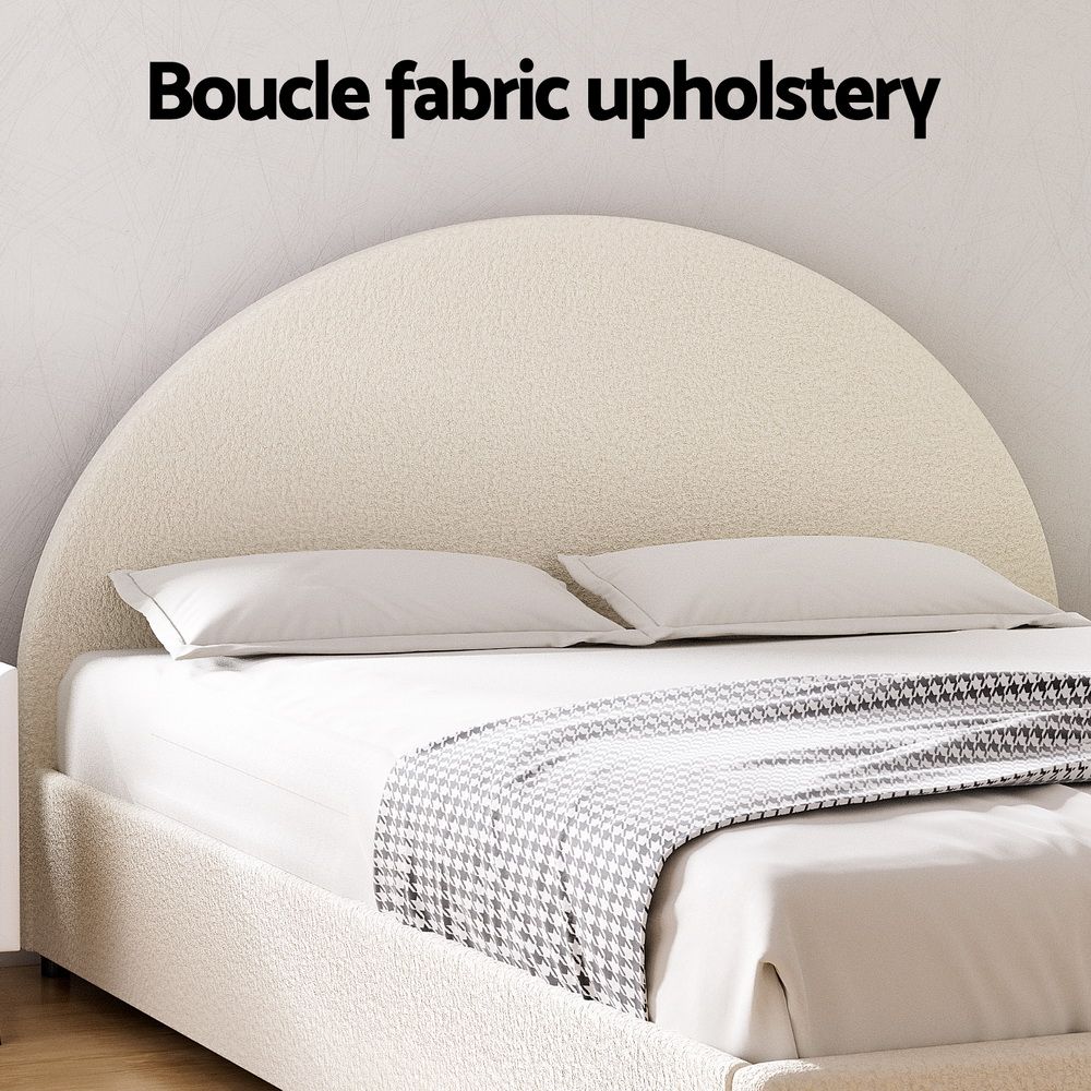 TWSC Bed Frame Gas Lift Strorage Beds Base Platform Boucle Fabric Double ELLA