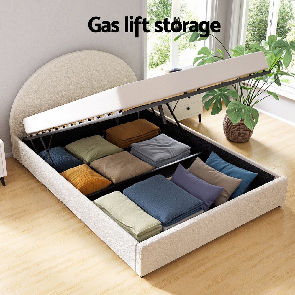 TWSC Bed Frame Gas Lift Strorage Beds Base Platform Boucle Fabric Double ELLA