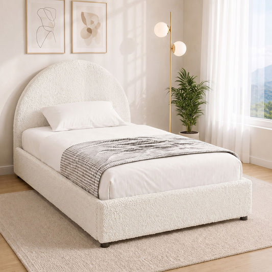 TWSC Bed Frame Gas Lift Strorage Beds Base Platform Boucle Fabric King Single ELLA