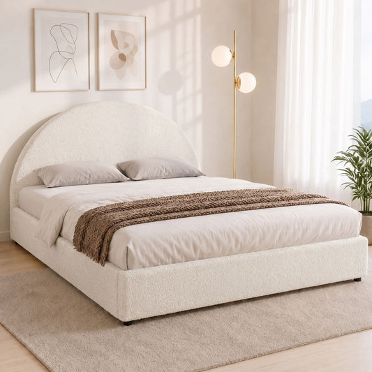 Ella Bed Frame – Gas Lift Storage, Queen, Boucle Fabric