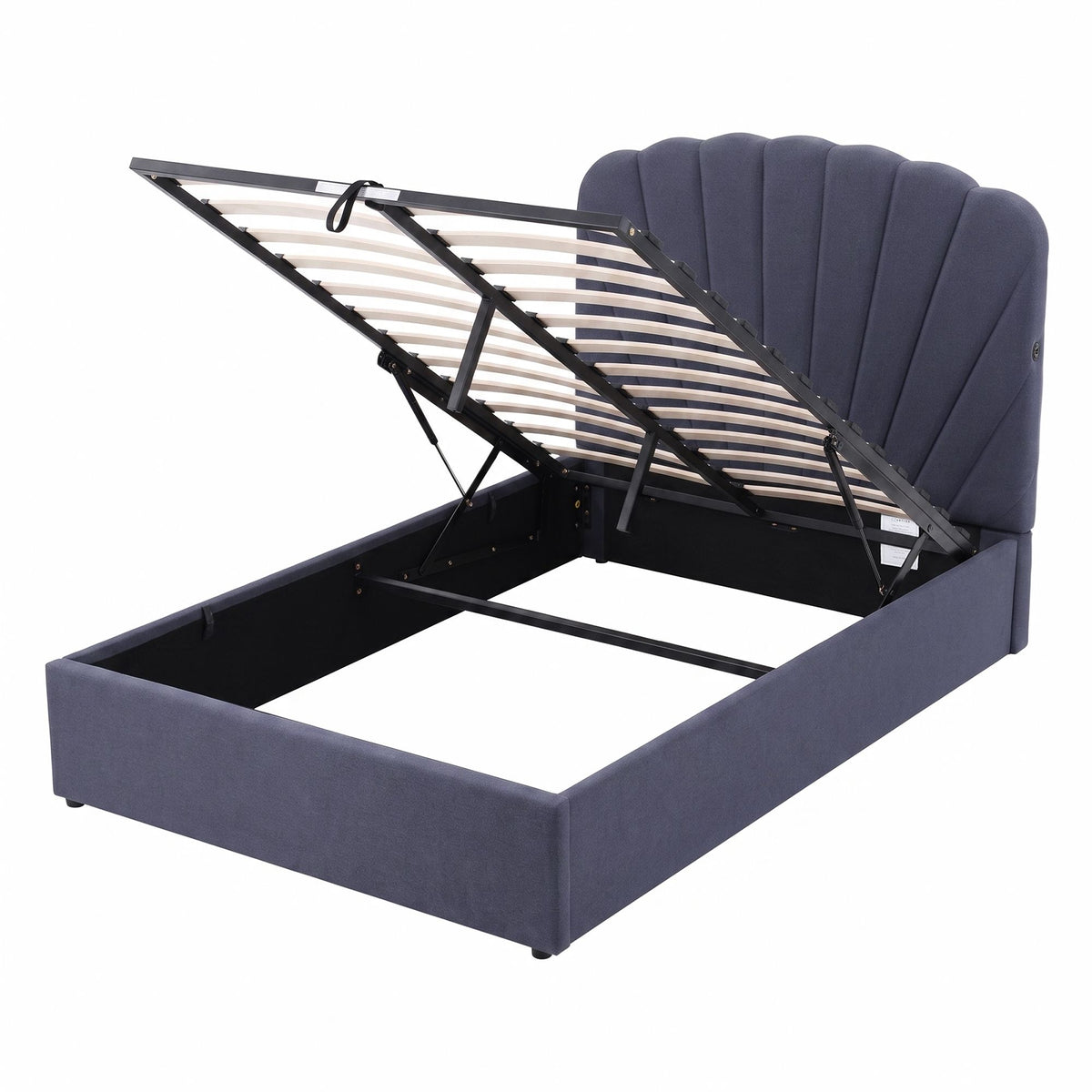 TWSC Double Bed Frame with Lift Up Storage and USB Ports Grey