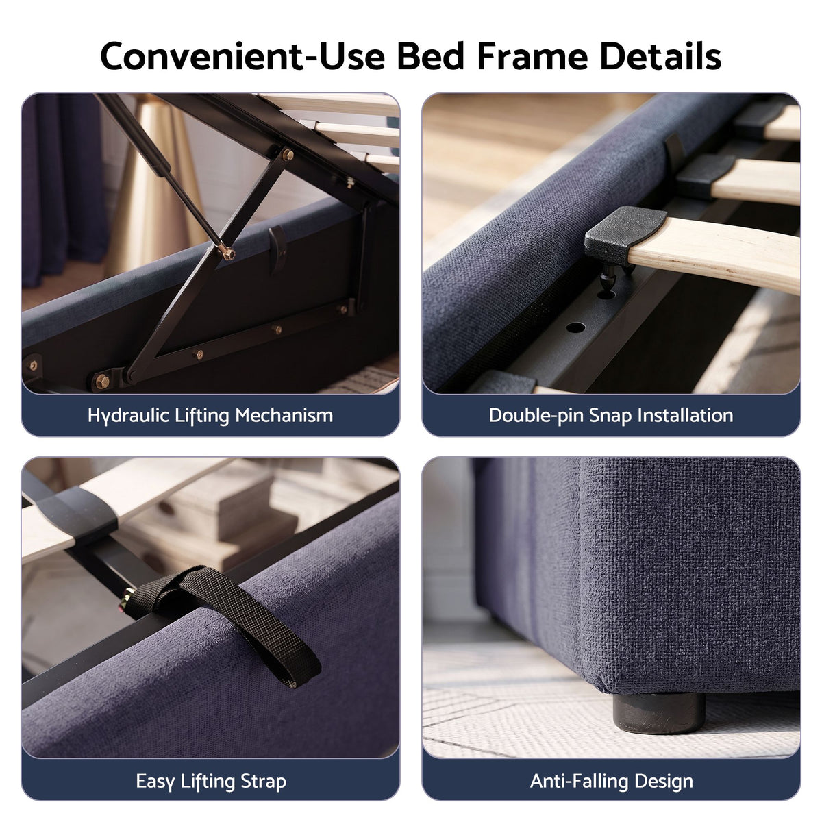 TWSC Double Bed Frame with Lift Up Storage and USB Ports Grey