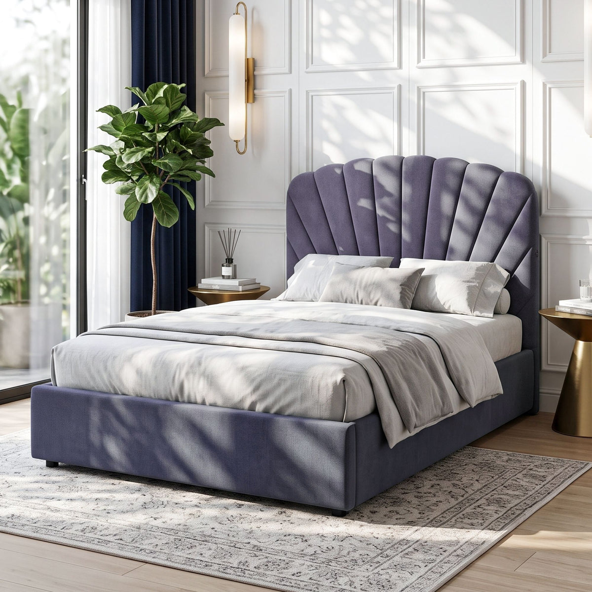 TWSC Double Bed Frame with Lift Up Storage and USB Ports Grey