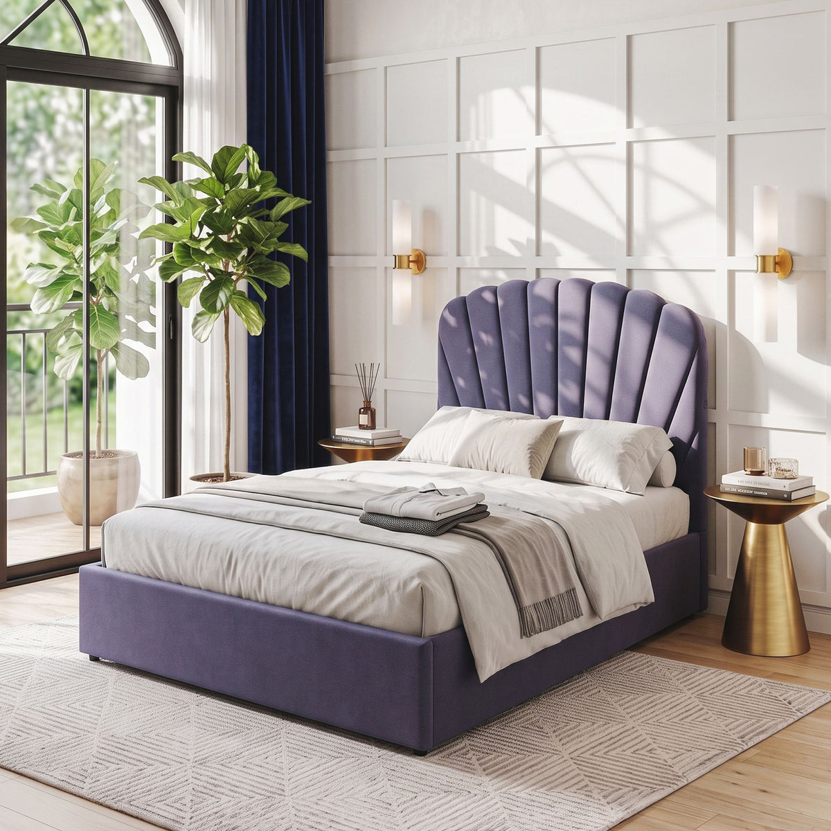 TWSC Double Bed Frame with Lift Up Storage and USB Ports Grey