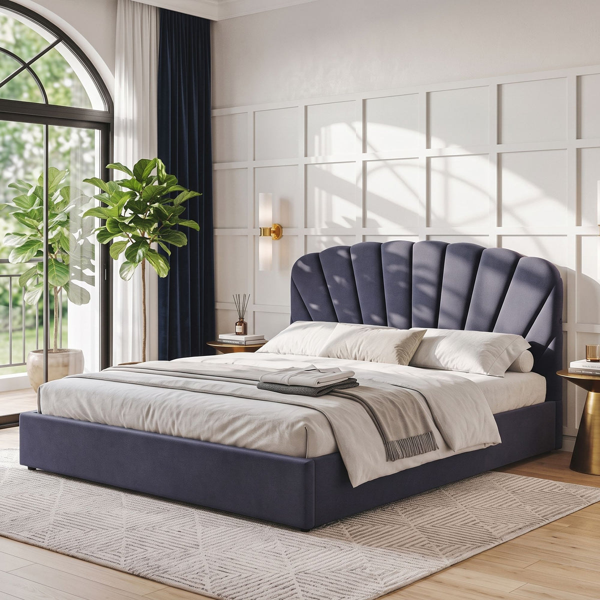 TWSC King Bed Frame with Lift Up Storage and USB Ports Grey