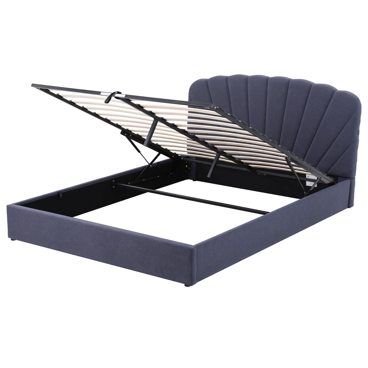 TWSC King Bed Frame with Lift Up Storage and USB Ports Grey
