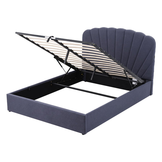 TWSC Queen Bed Frame with Lift Up Storage and USB Ports Grey
