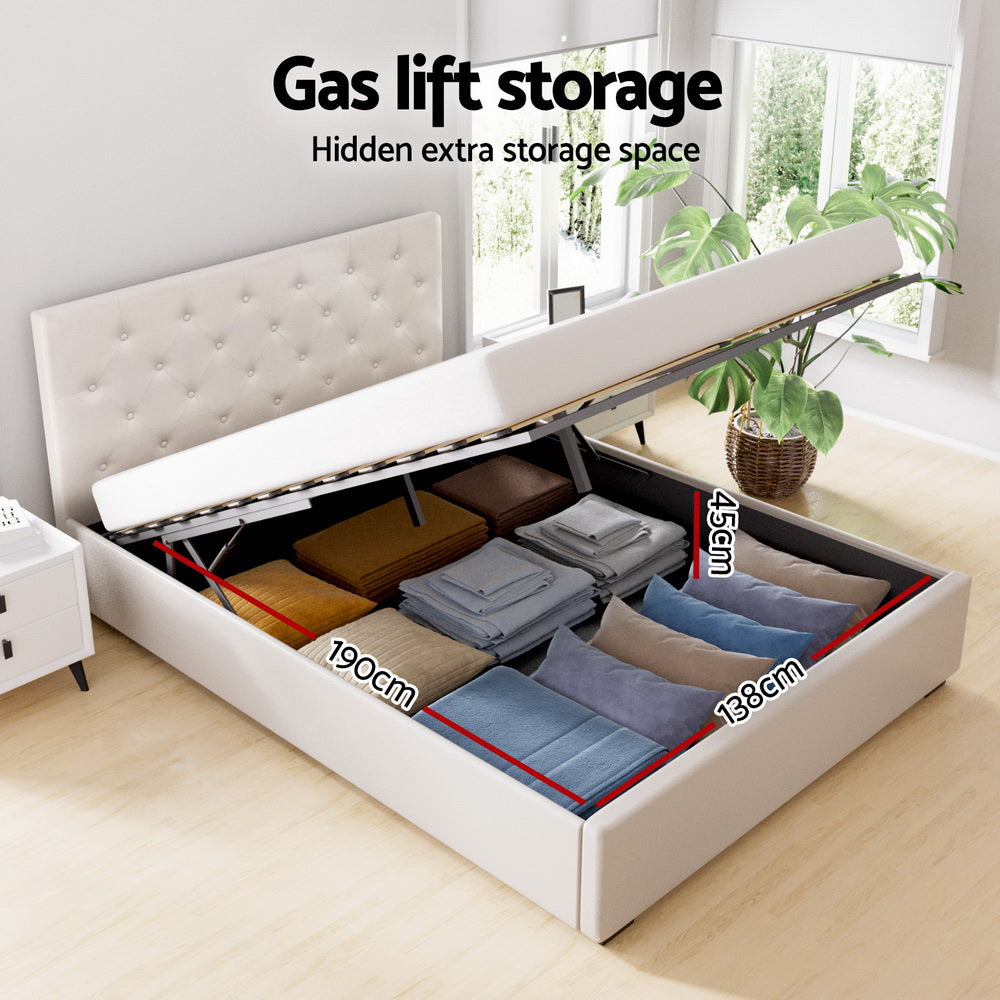 Artiss Bed Frame Gas Lift Beige VILA