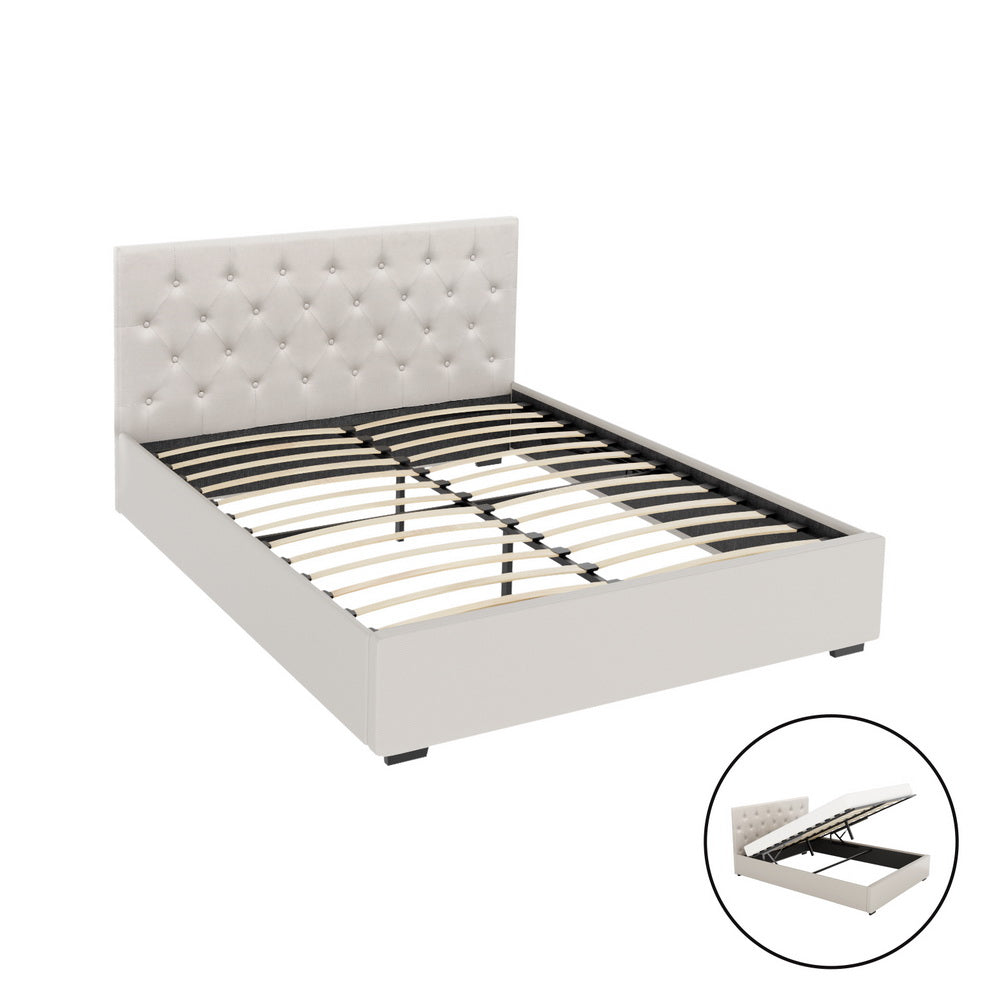 Artiss Bed Frame Gas Lift Beige VILA