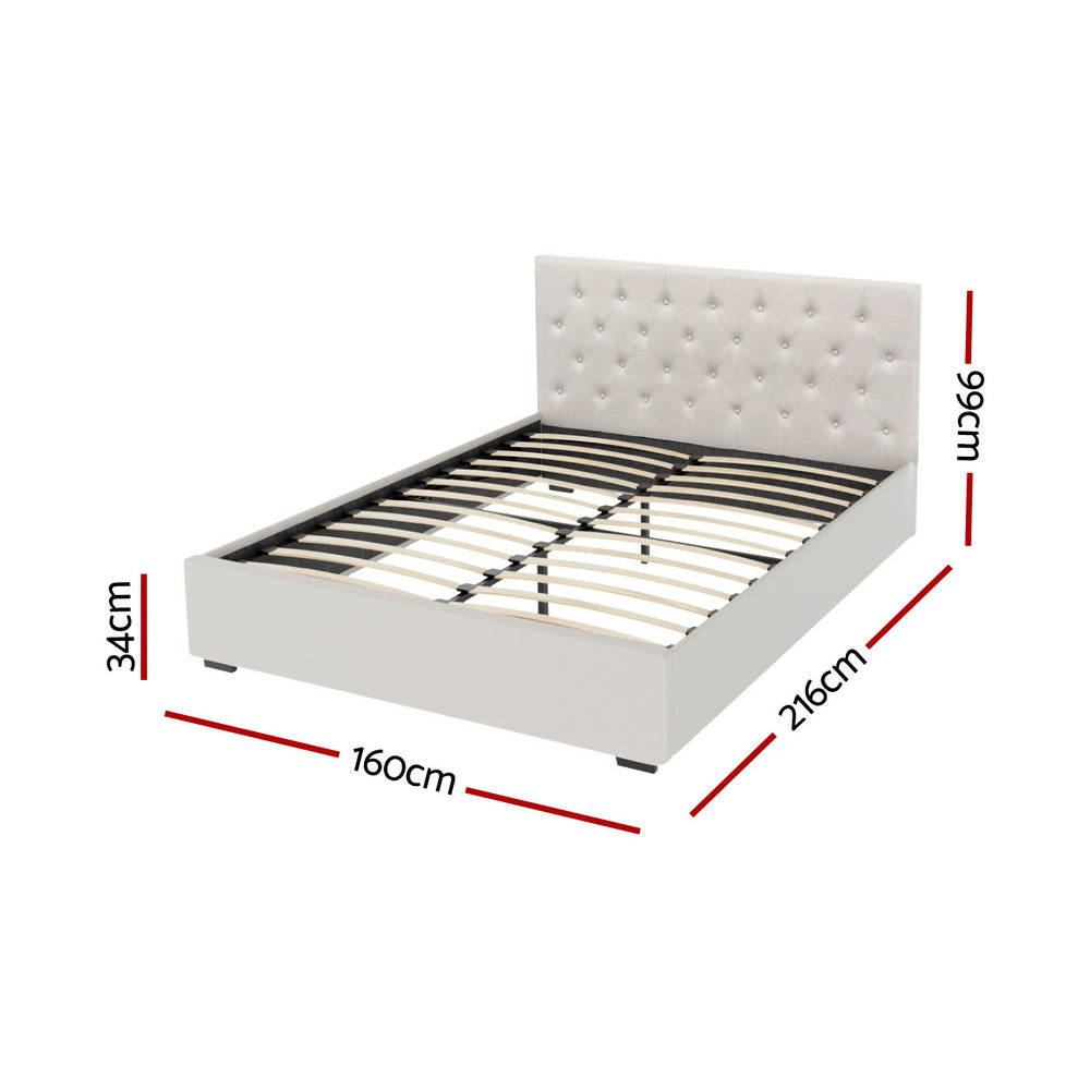 Artiss Bed Frame Gas Lift Beige VILA