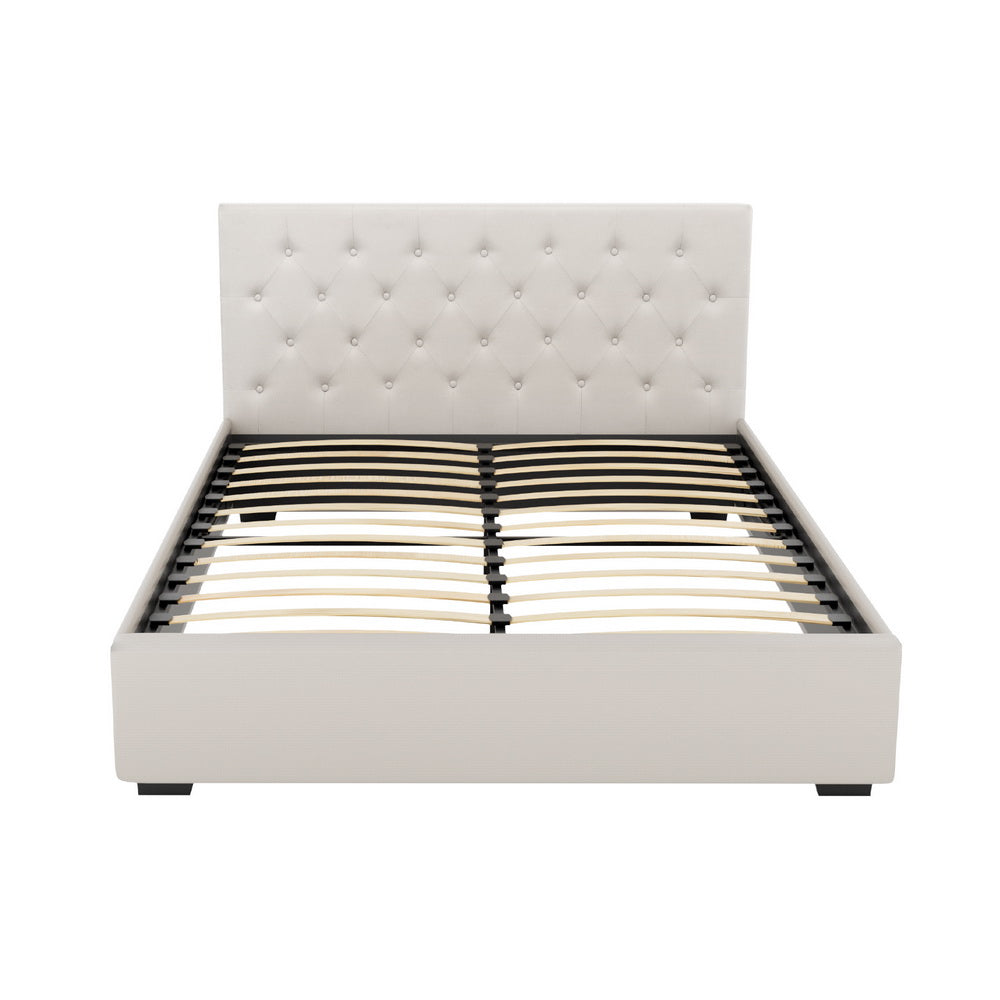 Artiss Bed Frame Gas Lift Beige VILA
