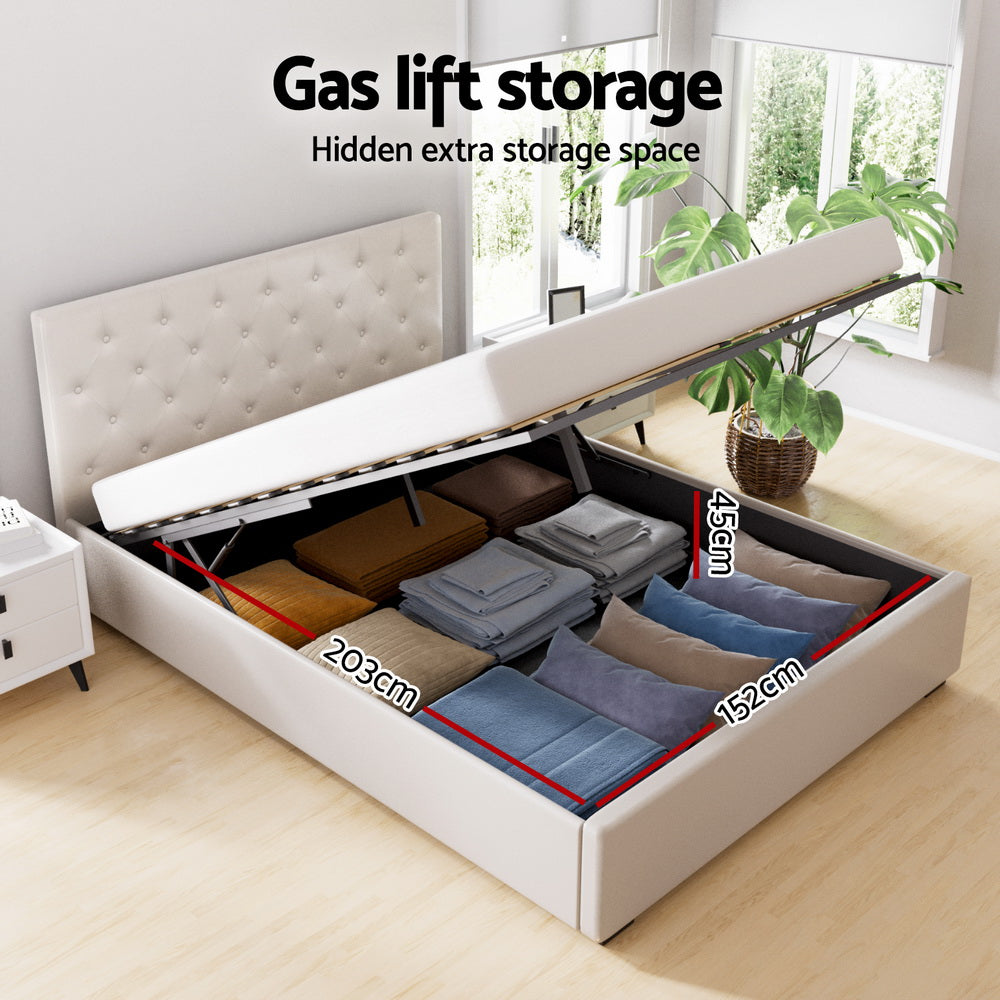 Artiss Bed Frame Gas Lift Beige VILA
