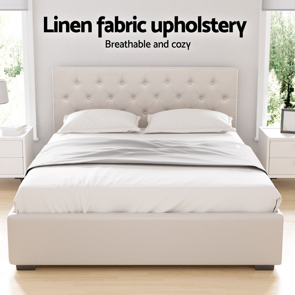 Artiss Bed Frame Gas Lift Beige VILA