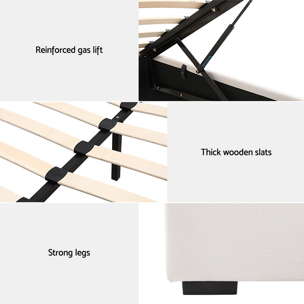 Artiss Bed Frame Gas Lift Beige VILA