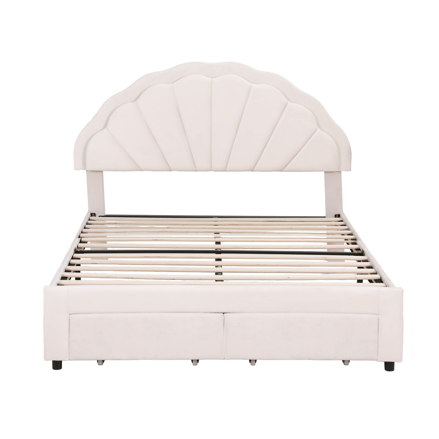 Double Bed Frame with Velvet Upholstery, LED Headboard, and Storage Drawers