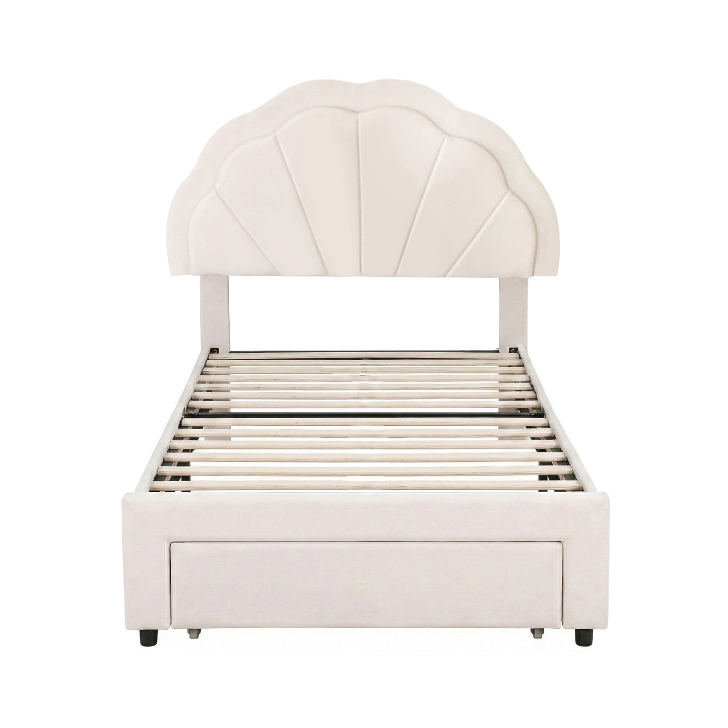 King Single Velvet Bed Frame with LED Headboard and Storage Drawer
