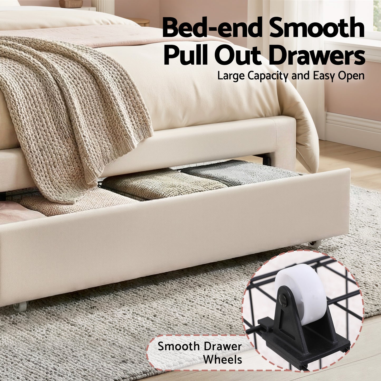 King Single Velvet Bed Frame with LED Headboard and Storage Drawer
