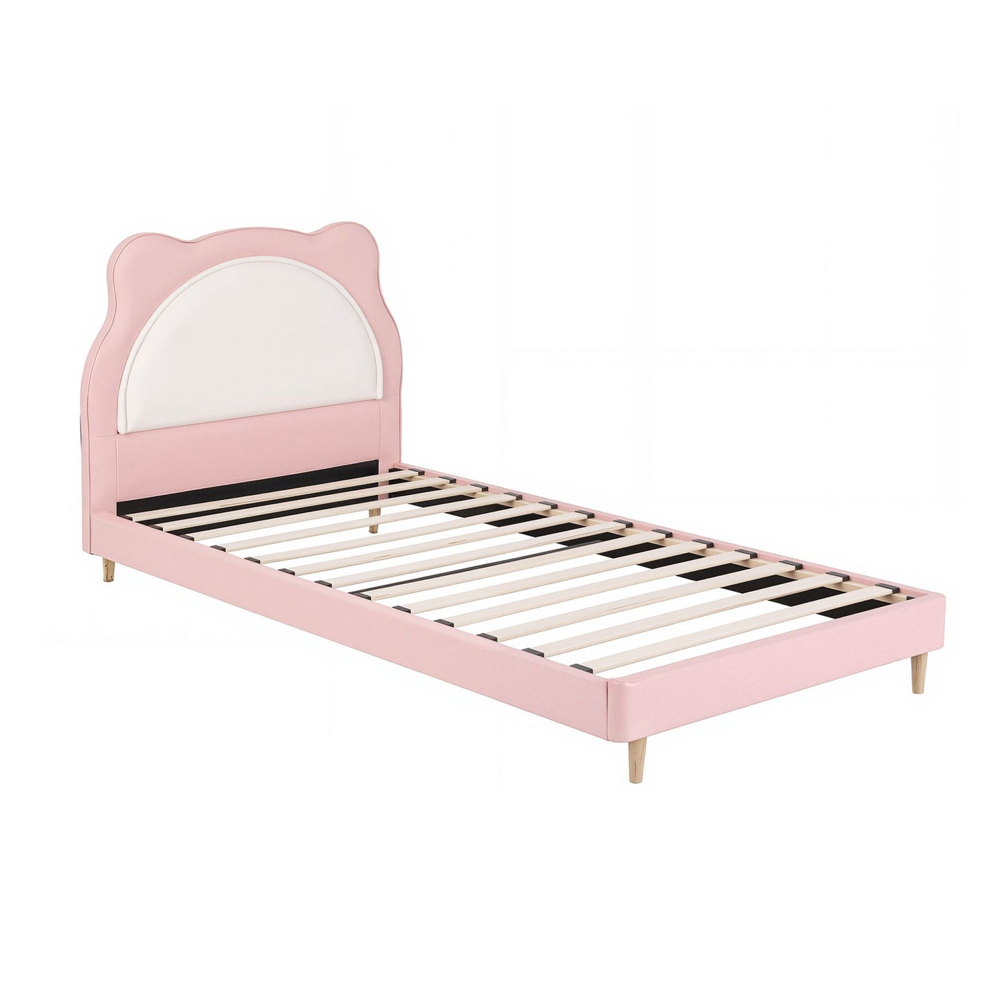 King Single Kids Bed Frame – Pink Upholstered with Cute Animal Design