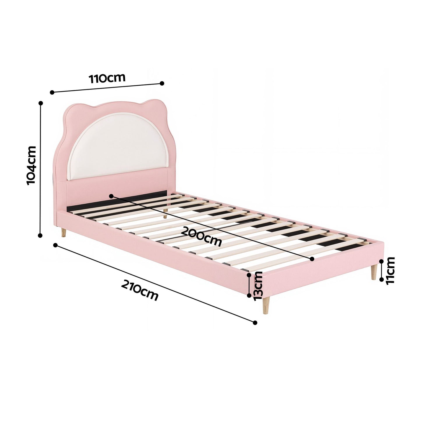 King Single Kids Bed Frame – Pink Upholstered with Cute Animal Design