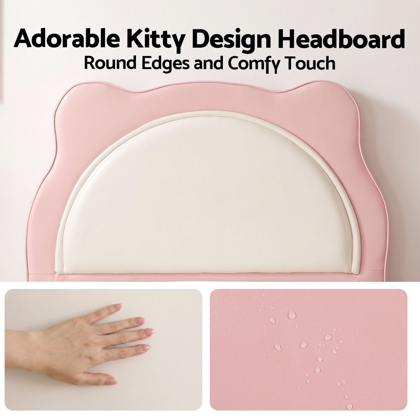 King Single Kids Bed Frame – Pink Upholstered with Cute Animal Design