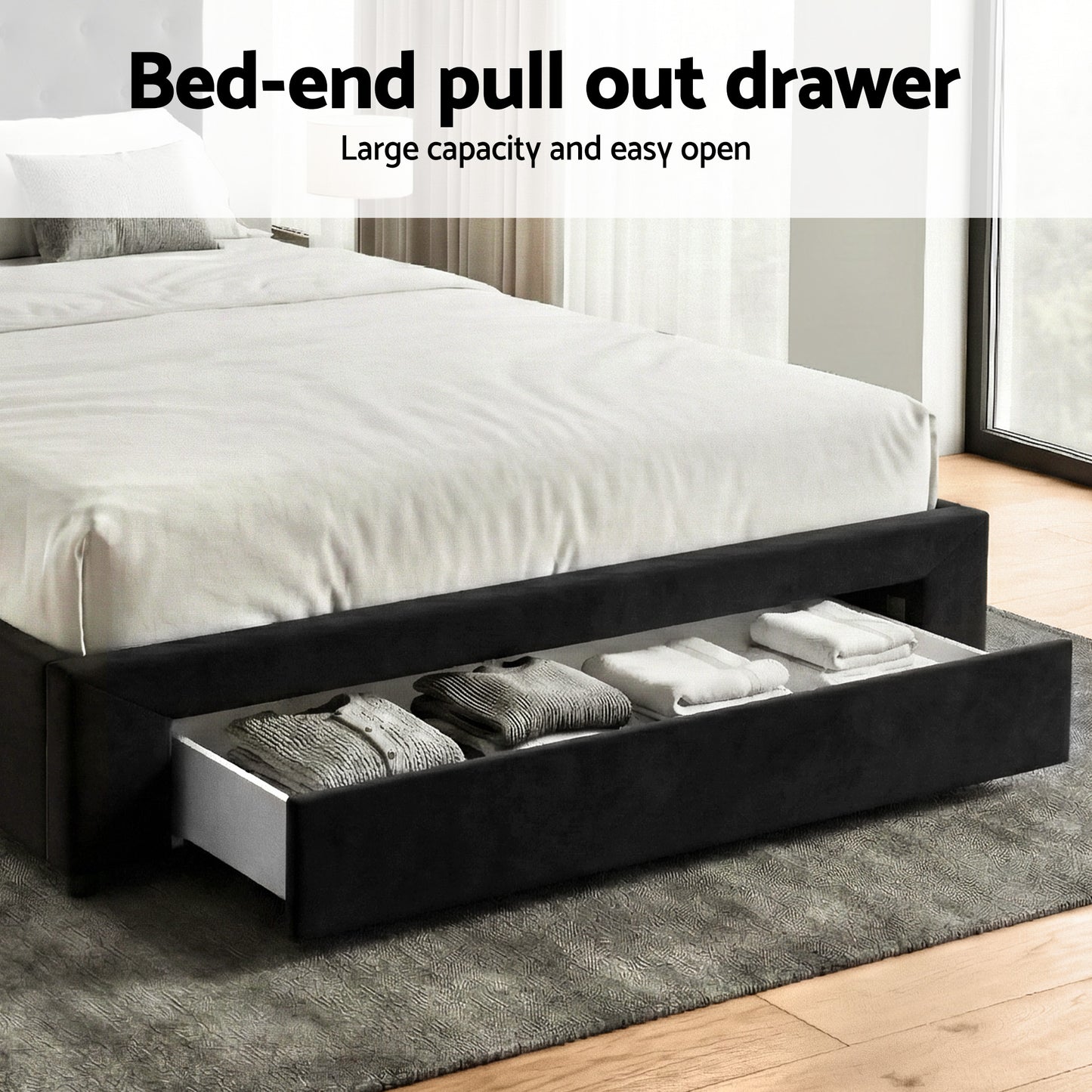 Double Upholstered Bed Frame – Storage Drawers with USB and Type-C Charging Ports
