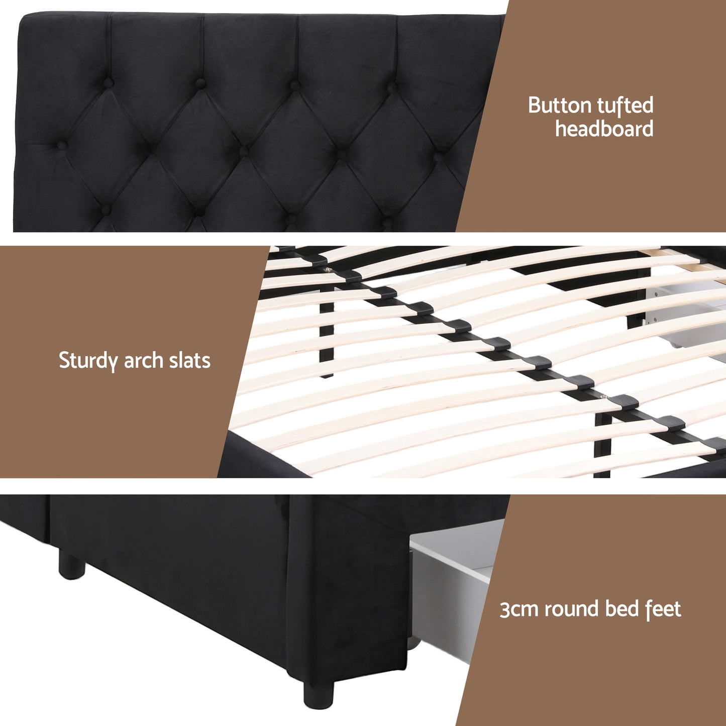 Double Upholstered Bed Frame – Storage Drawers with USB and Type-C Charging Ports