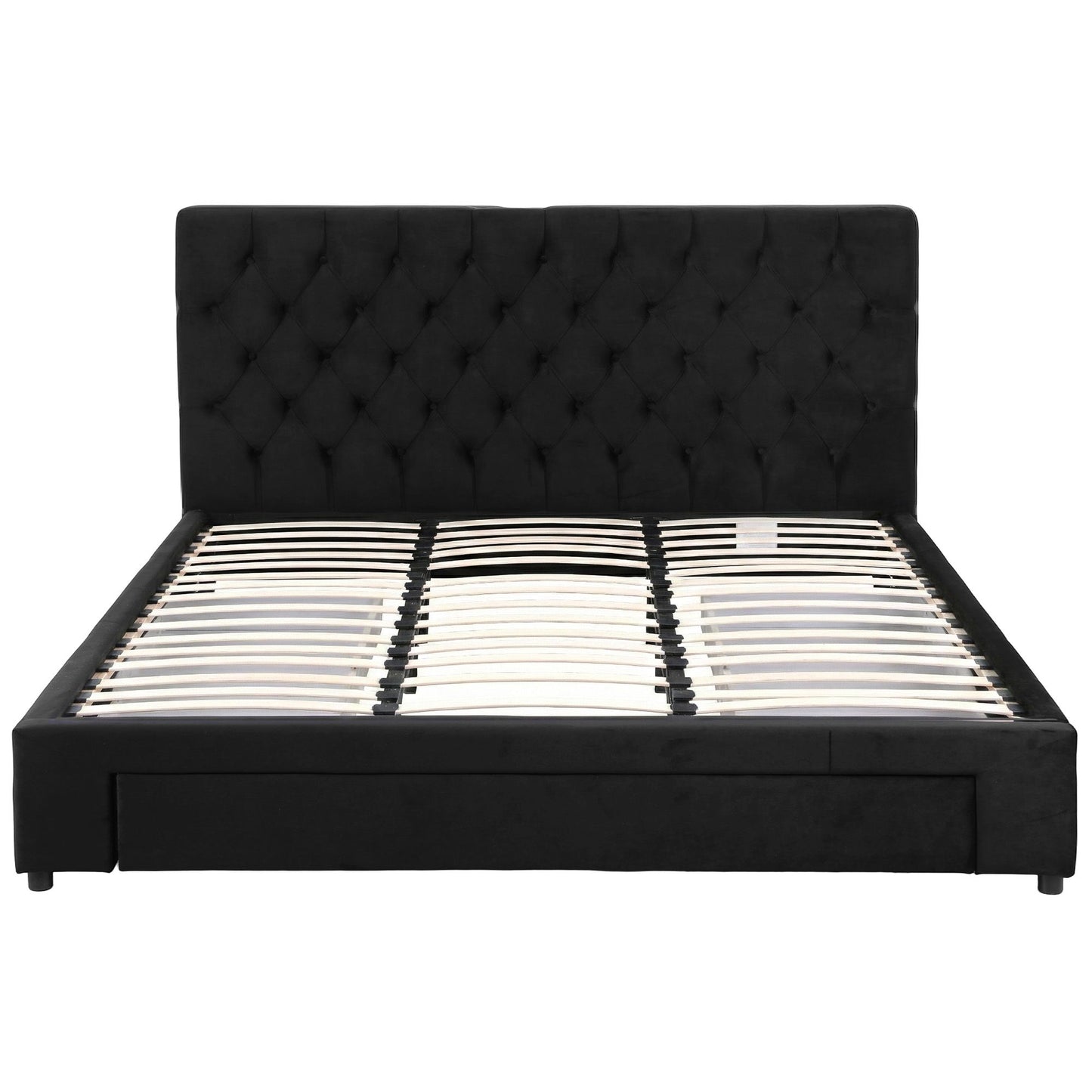 King Upholstered Bed Frame – Storage Drawers with USB and Type-C Charging Station