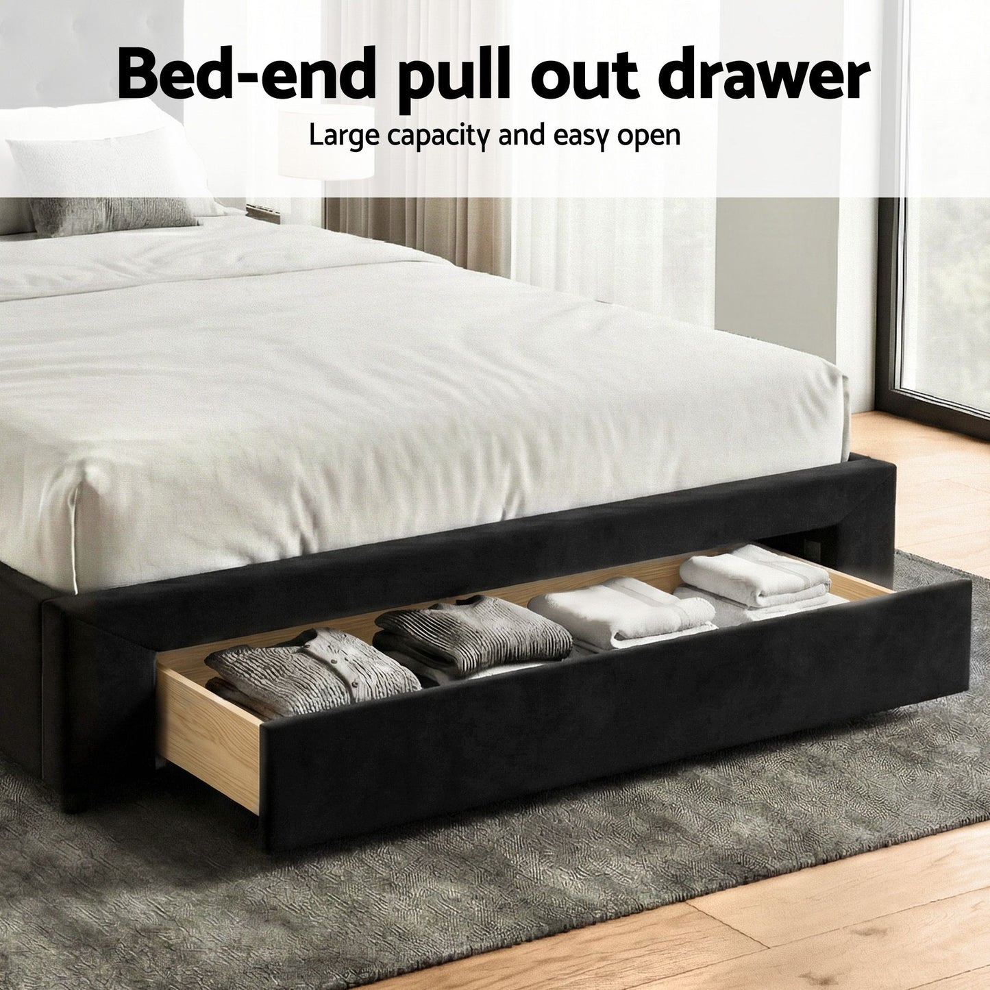 King Upholstered Bed Frame – Storage Drawers with USB and Type-C Charging Station