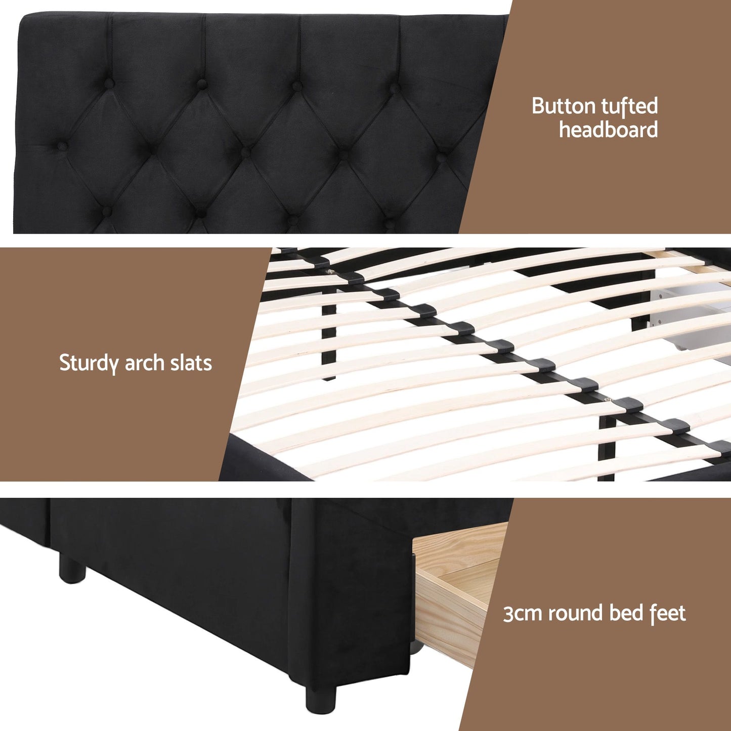 King Upholstered Bed Frame – Storage Drawers with USB and Type-C Charging Station