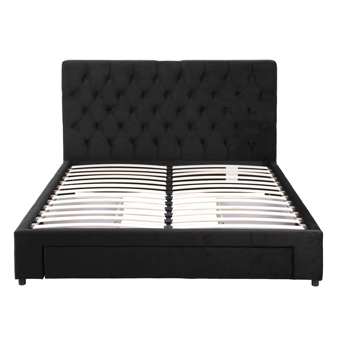 Queen Upholstered Bed Frame with Storage Drawers and USB Type-C Charging Station