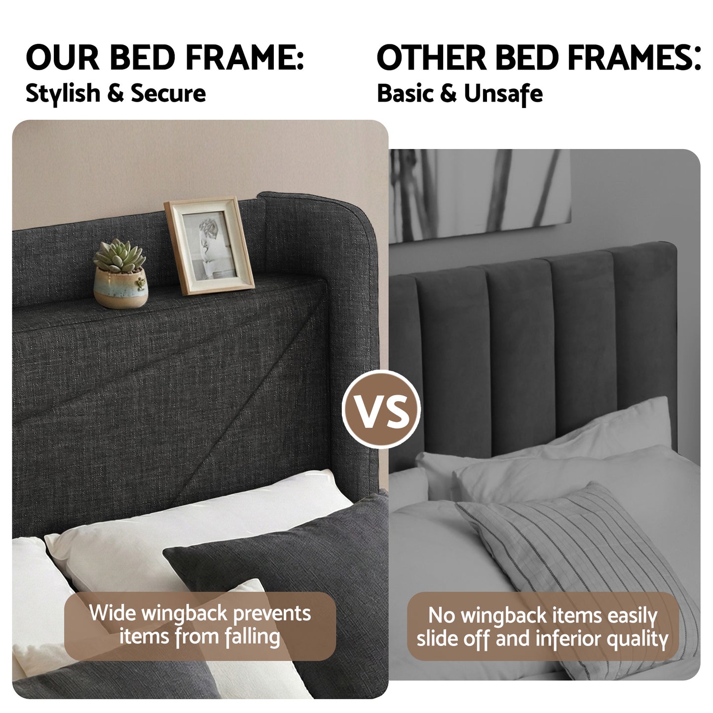 Queen Bed Frame with Gas Lift Storage and Charging Ports – Charcoal Grey Upholstered Geometric Headboard