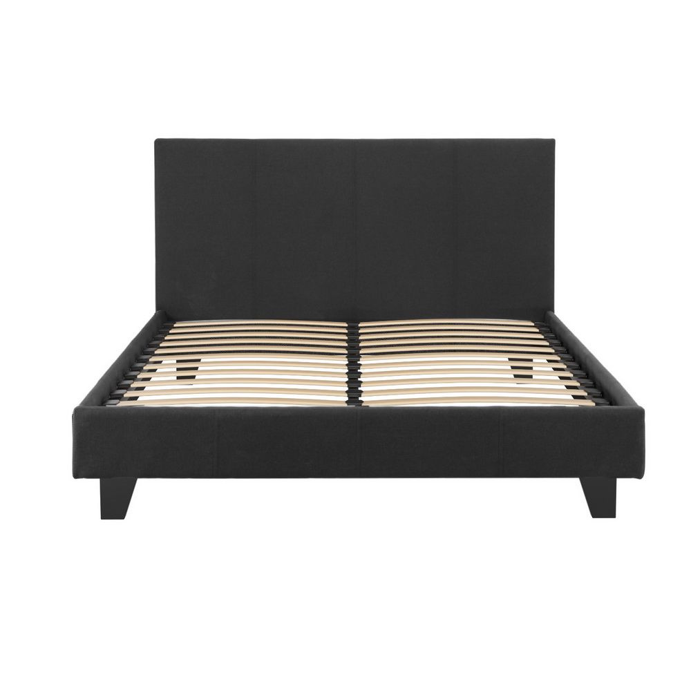 Double size Neo Bed Frame with padded charcoal upholstered headboard from The Willow Stone Collective, modern bedroom furniture.