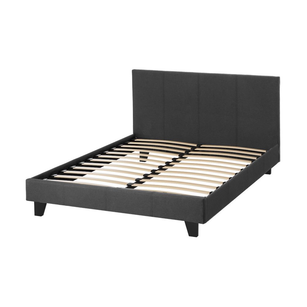 Double size Neo Bed Frame with padded charcoal headboard by The Willow Stone Collective, showcasing its upholstered, modern design.