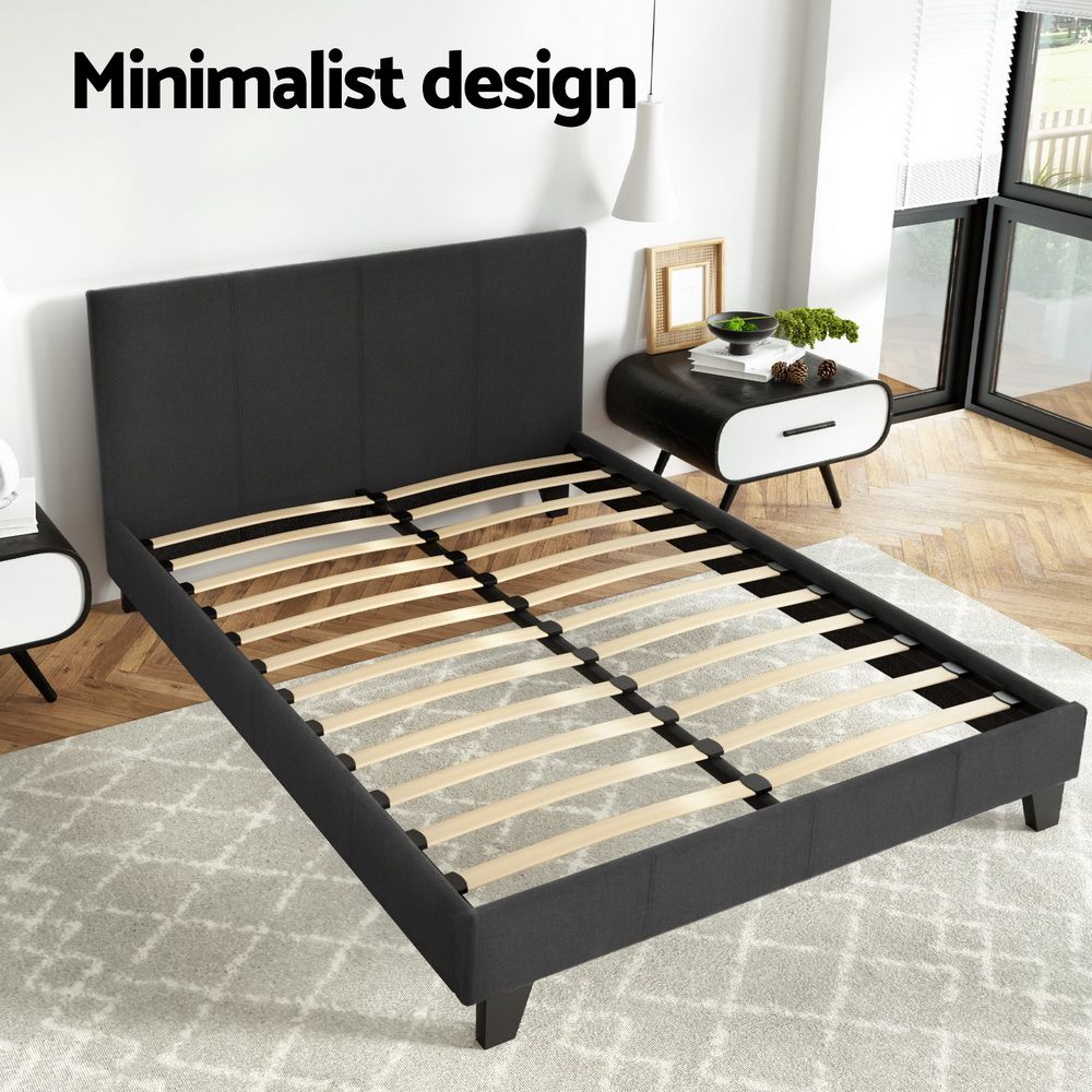 Double size Neo Bed Frame with padded charcoal headboard from The Willow Stone Collective, showcasing a modern upholstered bedroom bed frame.