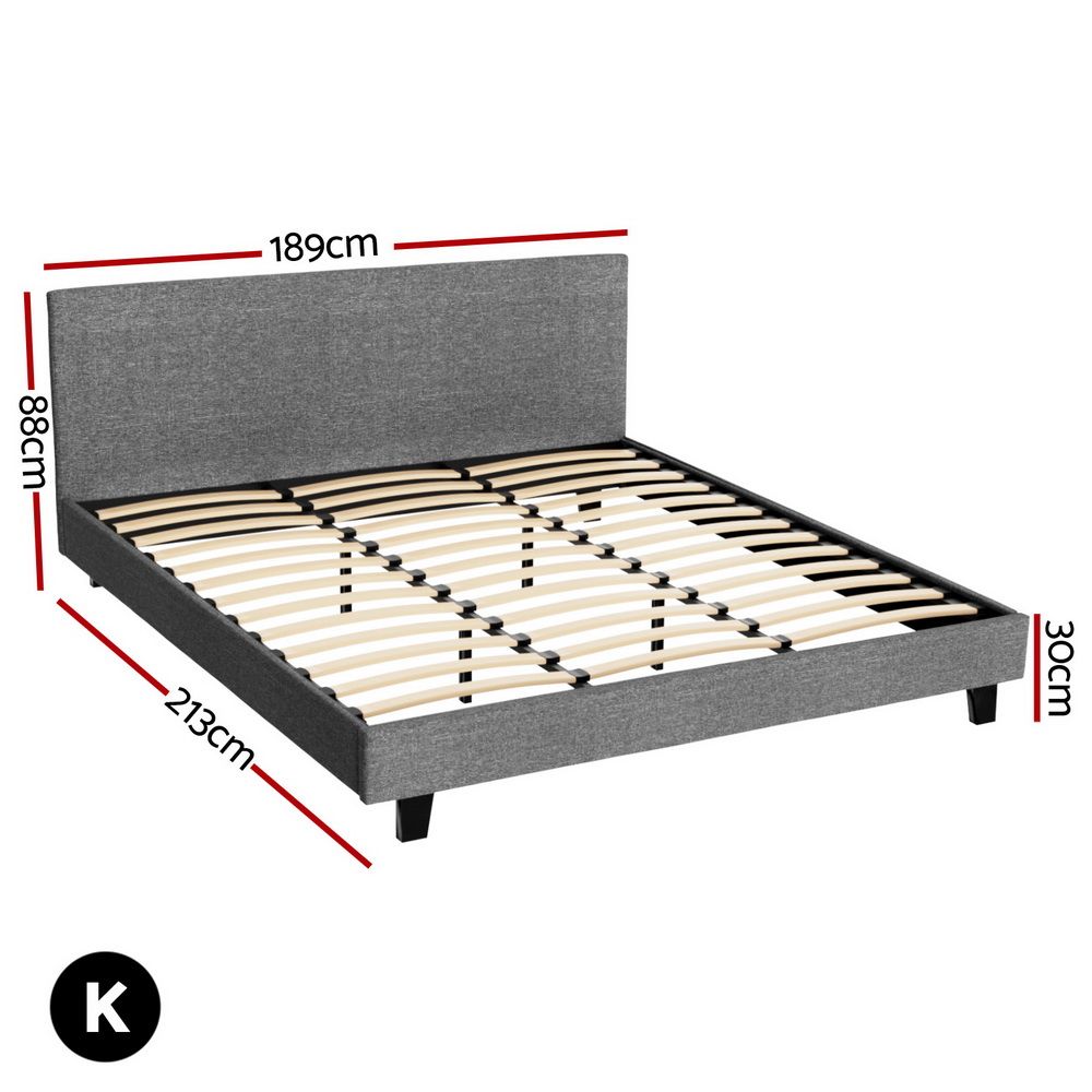 Neo Bed Frame – Padded Headboard, King Size Grey
