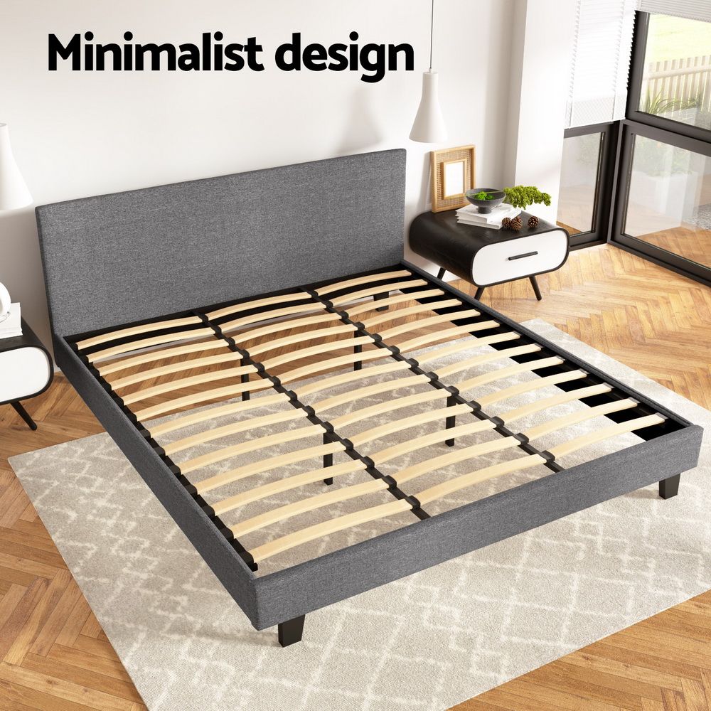 Neo Bed Frame – Padded Headboard, King Size Grey