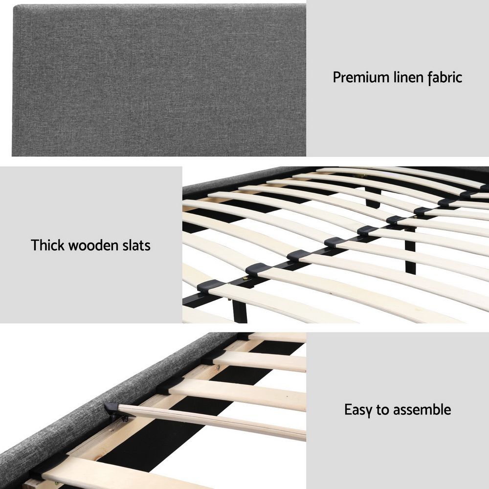 Neo Bed Frame – Padded Headboard, King Size Grey