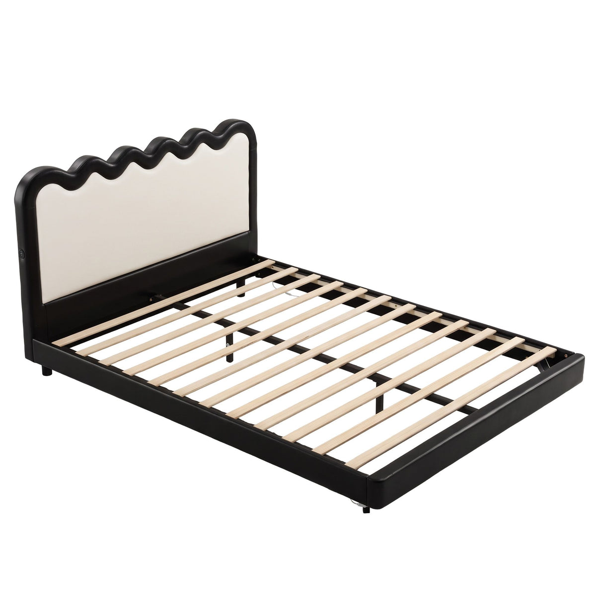 TWSC Double Bed Frame, Floating Design with RGB LED and USB Charging