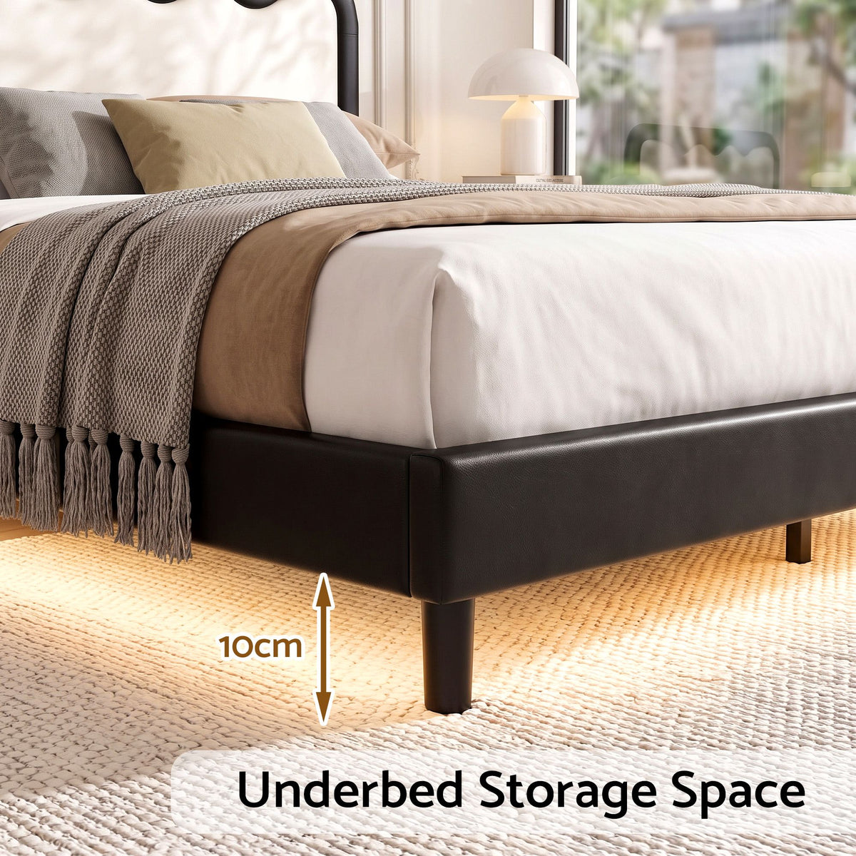 TWSC Double Bed Frame, Floating Design with RGB LED and USB Charging