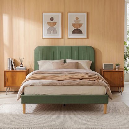 Artiss Double Bed Frame, Green Fabric, Padded Headboard, 300kg Capacity