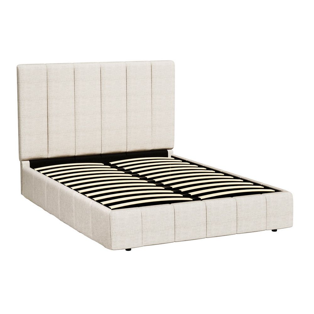 Tette Bed Frame – Gas Lift Storage, Queen, Beige Linen Upholstery