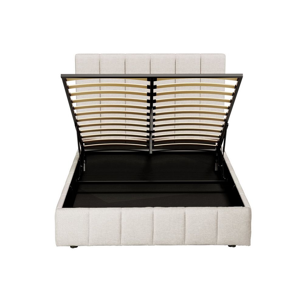 Tette Bed Frame – Gas Lift Storage, Queen, Beige Linen Upholstery